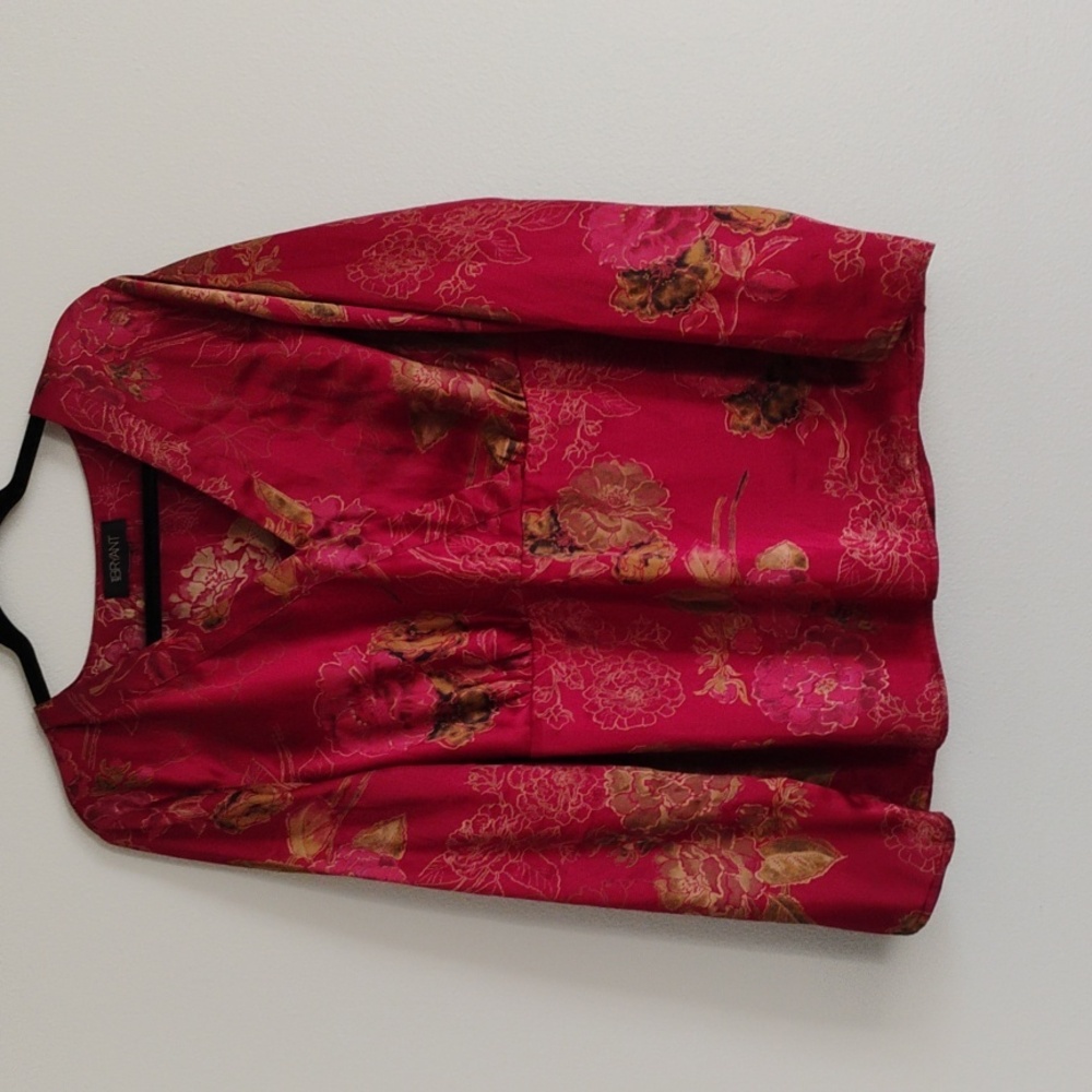 Lane Bryant Silky Feeling Blouse in Red and A Beige/Gold  Floral Pattern